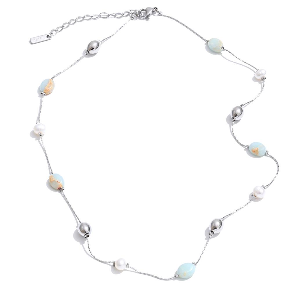 Eetit 2026 Agalmatolite Natural Pearl Stone Beads Chain Necklace Women Stainless Steel Spring Summer Collar Waterproof Jewelry