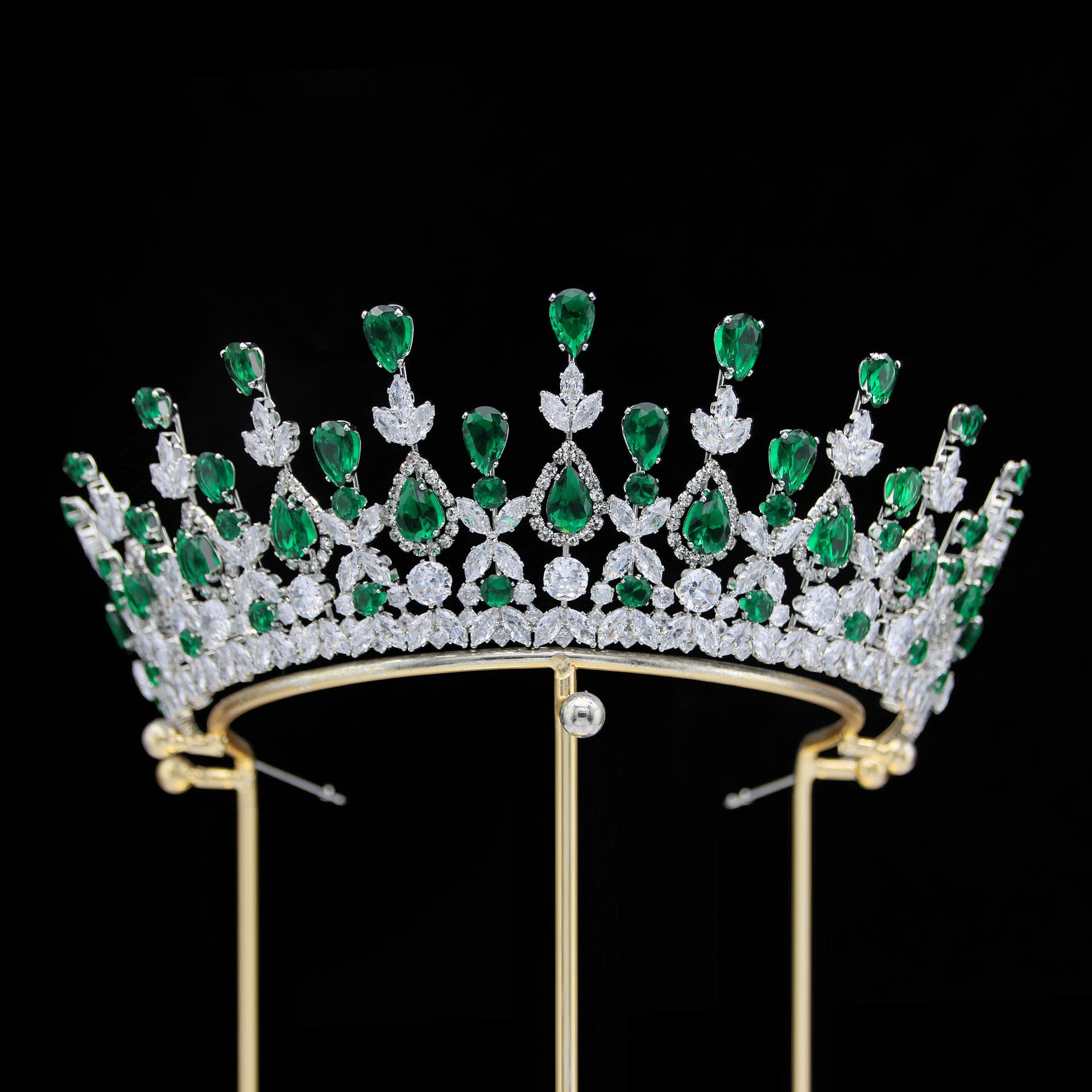 

Нова Елегантна Висококласна Елегантна Весільна Корона, Головний Убір з Діамантовою Короною, Весільні Аксесуари для Волосся 16CM зелений