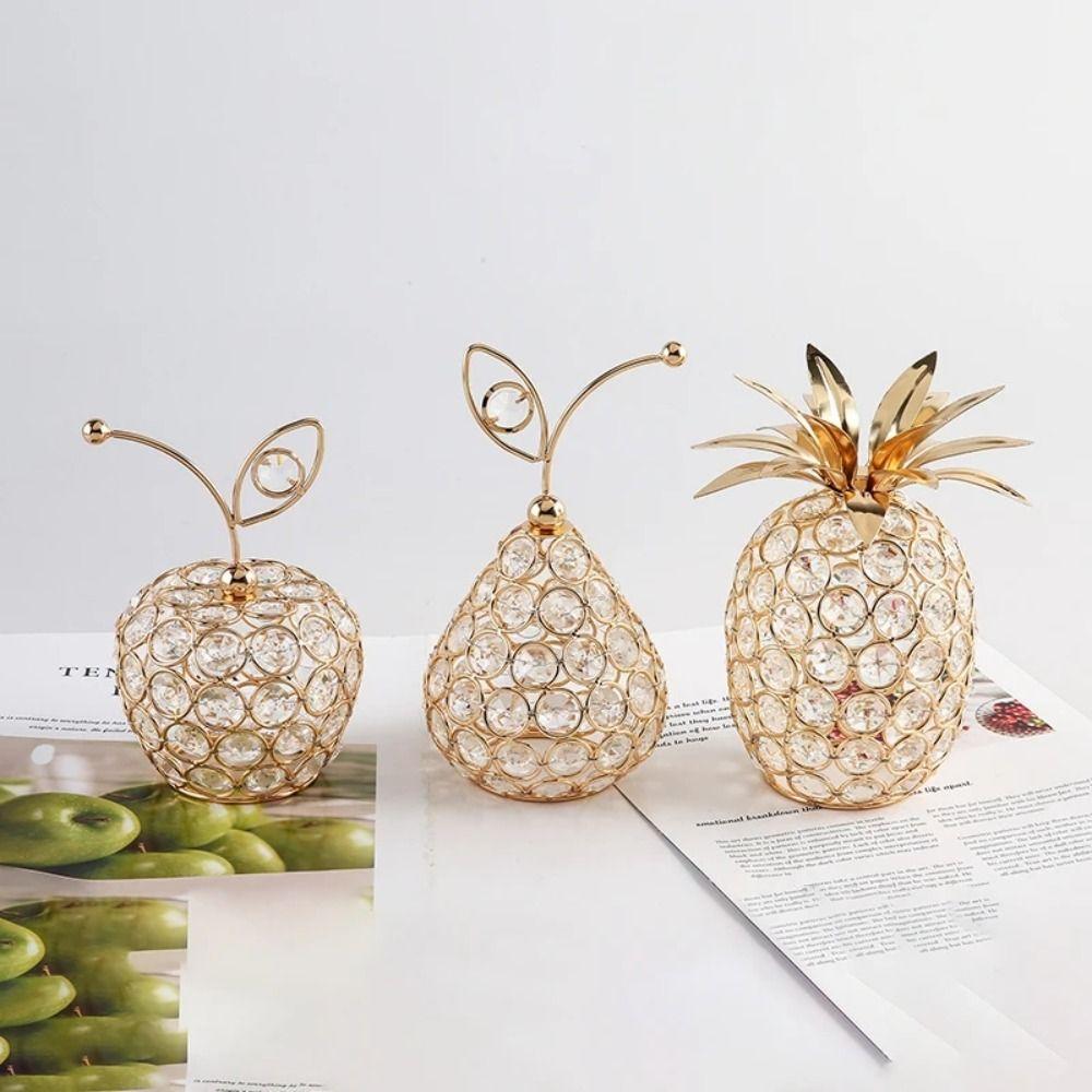 Metal Fruit Figurine Artificial Crystal Pear Ornament Gold Crystal Pear Ornament  Living Room