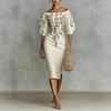 European and American Autumn New Product Temperament One-word Shoulder Five-quarter Sleeve Waist Hip Dress Women