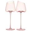 Pink Wine Glasses Set of 2 | 18oz Rose Blush Slanted Stemmed Glassware for Women, Gifts for Wife Girlfriend Birthday Wedding - JA