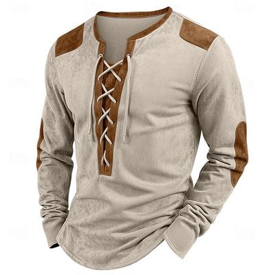 Autumn Winter New Spliced Casual Tops Outdoor Street Long Sleeve Drawstring Men's T-shirt Deerskin Velvet