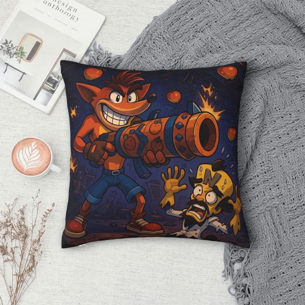 Crashs Bandicoots Cartoon Pillow Cover Printed Cushion Cover Decor Video Game Throw Pillow Case Cover Bed Multiple Sizes