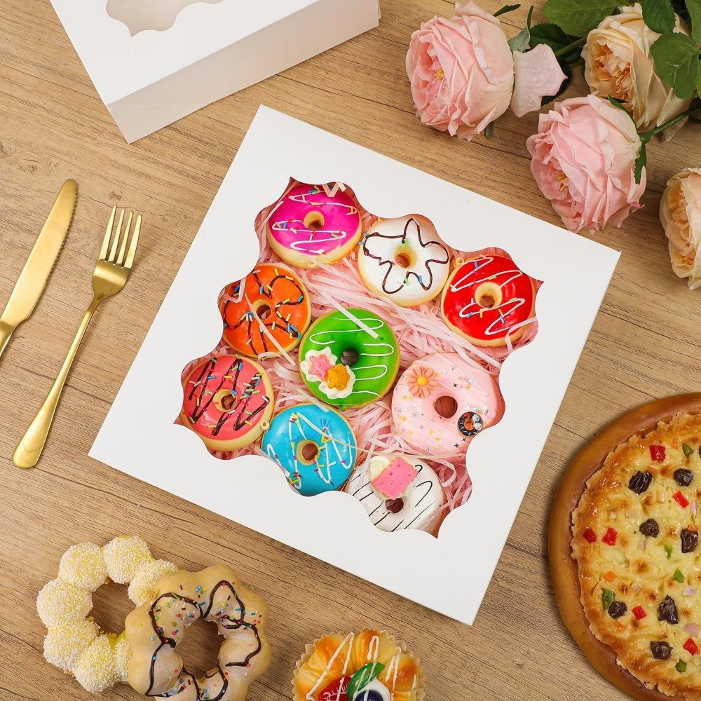 8pcs White Treat Boxes with Clear Window Gift Boxes Auto-Popup Gift Wrap Box, Kraft Paper Gift Packing Box for Weddings Birthdays Parties Jewelry