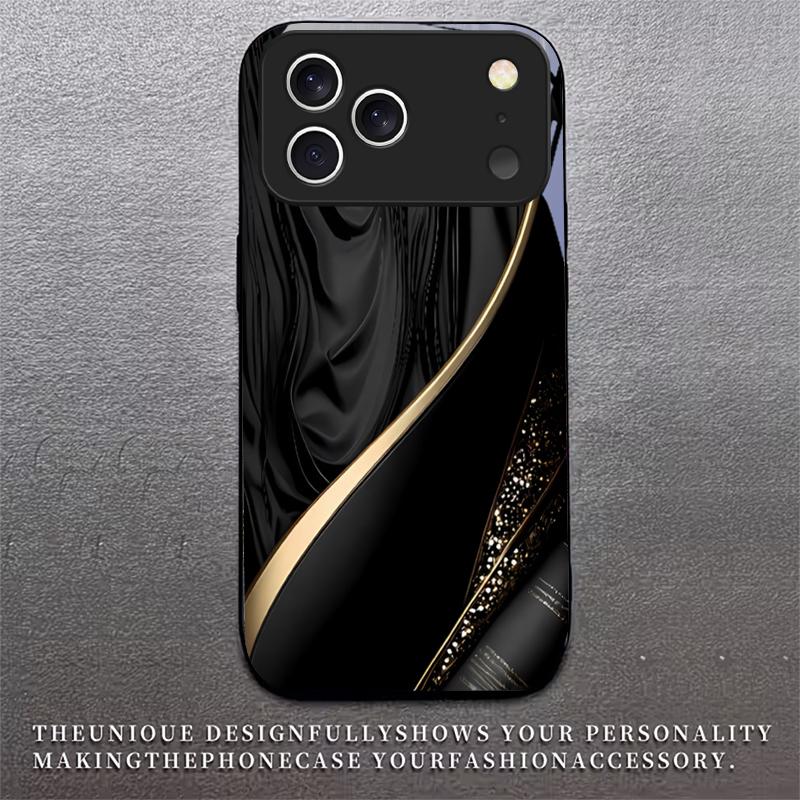 Silk Golden Line For Apple Black Phone Case For iPhone 17 16 15 14 13 12 Mini 11 Pro Max 17 Air 7 8 Plus XR X Glass Back Cover