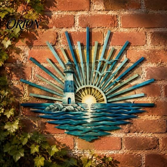 Mermaid Wall Hangings Metal Ocean Decor, Turtle/Lighthouse/Mermaid Pattern Weather Resistant Outdoor Decor Art Sculptures for Patio Garden And Living