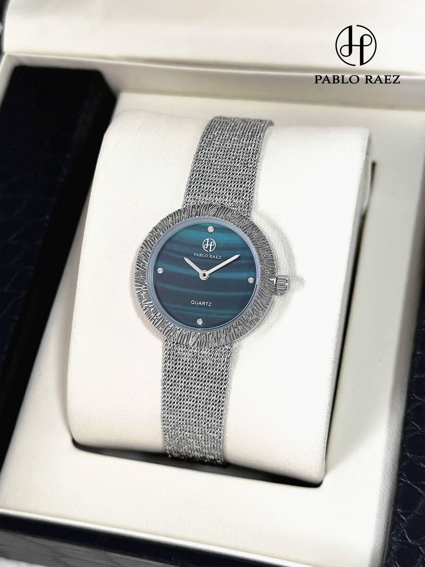 PABLO RAEZ Women s Waterproof Mesh Band Watch with Mother-of-Pearl Face