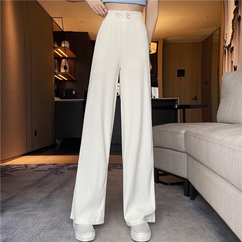 Women's Wide-Leg Drapey Ice Silk Pants, Lightweight and Trendy Loose Fit for Spring and Summer, Small Size.