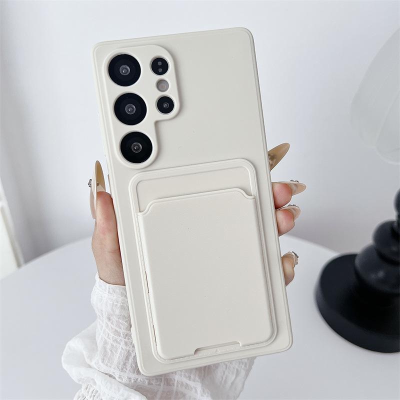 Luxury Solid Color Card Bag Wallet Holder Phone Case for Samsung Galaxy S25 S24 23 22 Ultra Plus FE A56 A72 Shockproof Cover