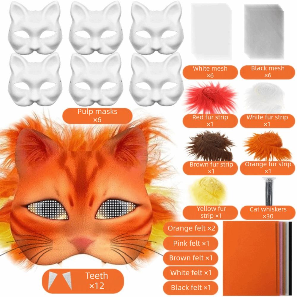 Handmade White Mask Kit Half Face Mask Felt Sheet Cat Mask Faux Fur Blank Mask Animal Mask Cosplay