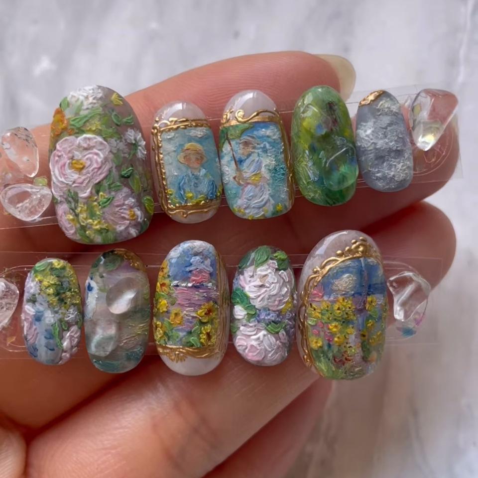24 BUC Modele Delicate de Câmp Unghii Presate cu Lipici Lebădă Dulce Iepure Picturi în Ulei Migdală Unghii False Purtabile Vârfuri Unghii False