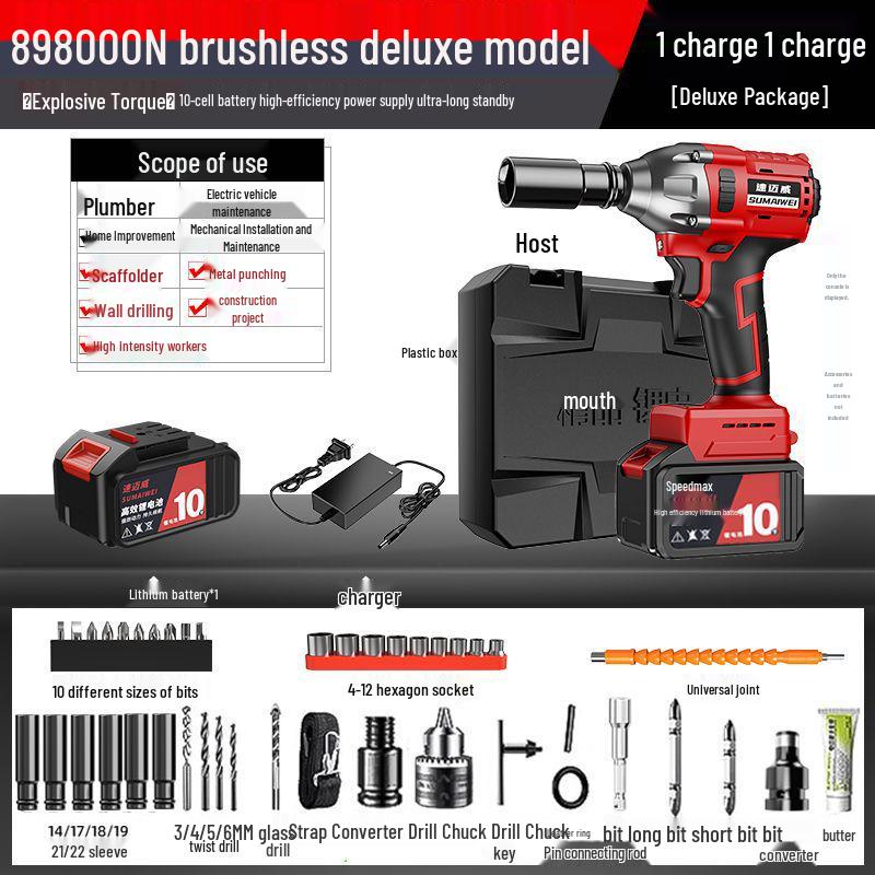 High Torque Brushless Electric Impact Wrench with Rechargeable Lithium Battery for Woodworking, Scaffold, and Auto Repair