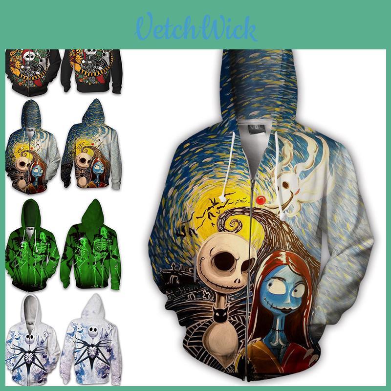 Stilvoller Nightmare Before Christmas Hoodie Pullover Reißverschluss Herren Sweatshirt Jacke Mantel
