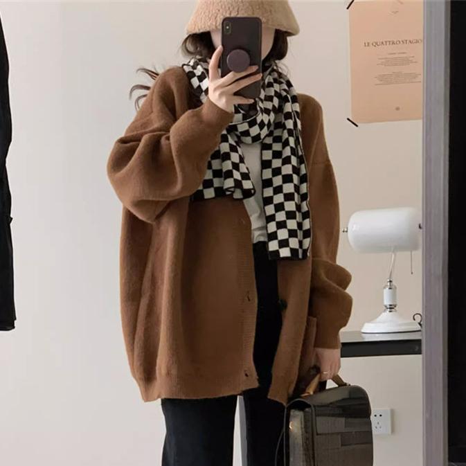 Autumn Women Sweater Knitting Basic Fashion Tops Tees Pockets Cardigan Long Sleeve Korea Shirt Loose Casual Show Thin Coat