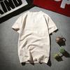 Men T-shirt Short Sleeves V Neck Button Solid Color Slim Fit Cotton Linen Summer Casual Male Tee Shirt Top Daily Wear