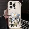 White Peony with Blue Accents Soft TPU Phone Case for iPhone 16 15 14 13 12 11 Pro Max Plus Shockproof Anti-Slip Cover