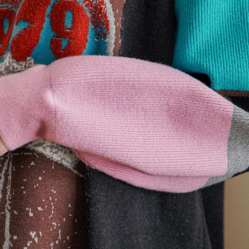 Maxza Color Block Vintage Lettering Loose Fit Knit Zd11qk017na
