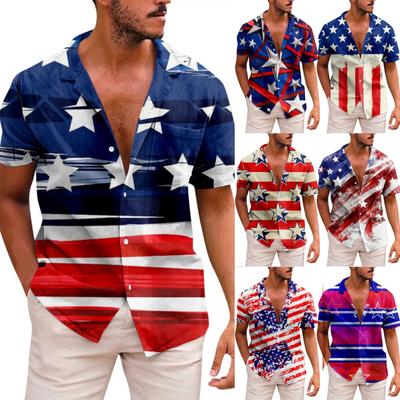 New American Independence Day Short Sleeve Shirt Printed Men's Casual Beach Top Summer