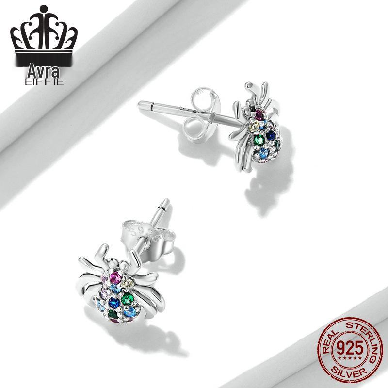 Everlove Dazzling Spider Stud Earrings In Sterling Silver with Colorful Zircon