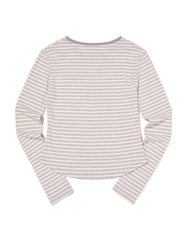 KIRSH Cherry Stripe Round Neck Long Sleeve Top [Melange Grey]
