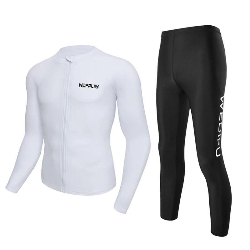 Mens UV Protection Rash Guard Set Long Sleeve Top Pants Quick Dry Surfing Diving Wetsuit