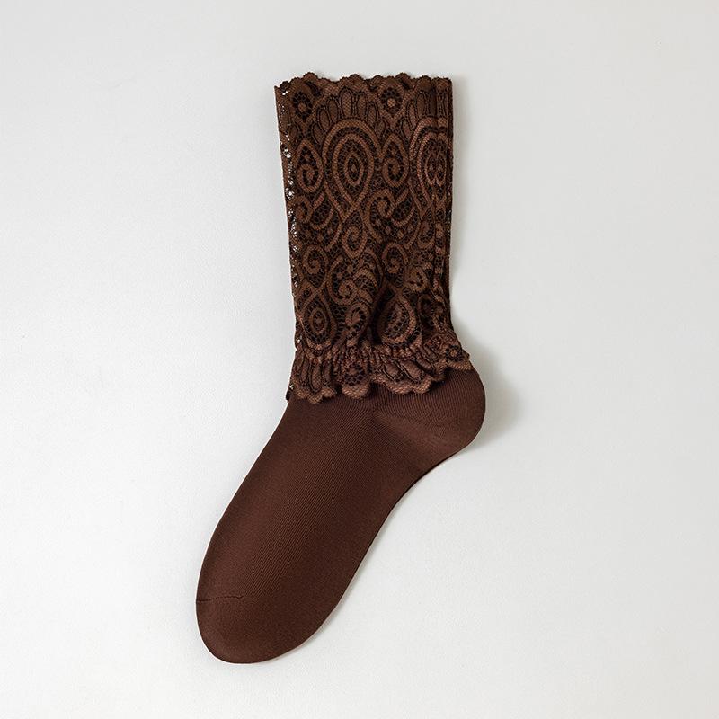 1PAIR autumn and winter Korean version socks women's trend Lolita medium long tube tide socks lace lace Japanese stacking socks