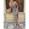 Striped Beach Skirt European and American New Leisure Stripe Holiday Style Skirts Sleeveless Vest Dress