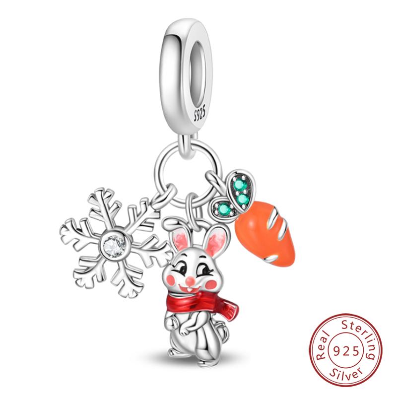 New Winter Charms Bead Copper Snowflake Snowman Penguin Deer Dangle Fit Bangle Bracelet Necklace Diy Jewelry