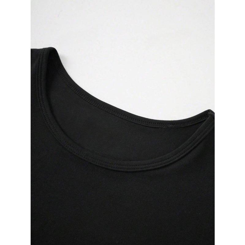 Women Cropped Slim Fit Solid Crew Neck Short Sleeve T Shirt