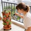Plastic Stackable Vertical Flower Pot Multi-layer Garden Planter Tower with Movable Casters for Strawberry Vegetable Frame Grow