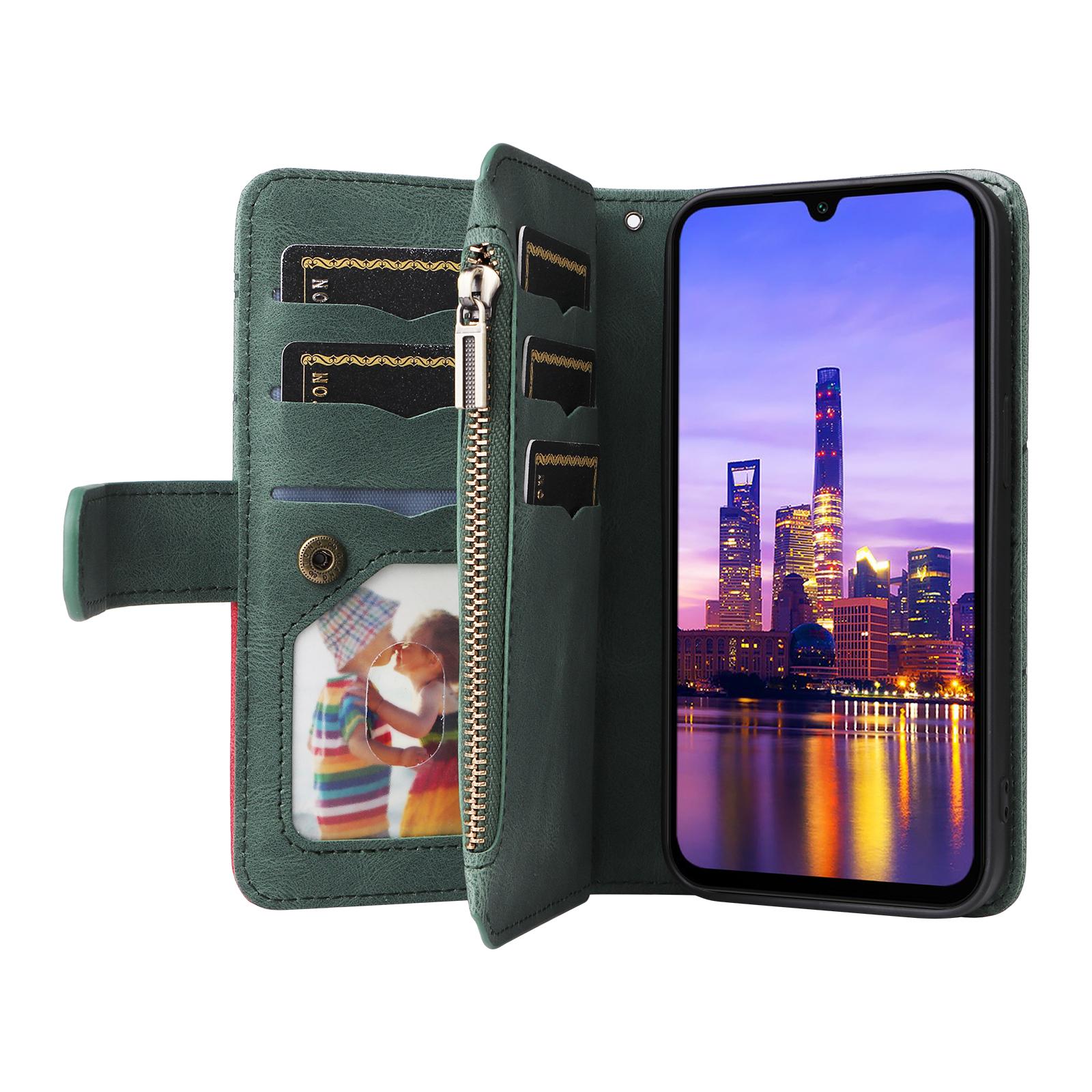 

For Samsung Galaxy A17/A26 5G/A16 5G/A16 4G Leather Case with Strap Zipper 9 Card Slot Phone Cover Stand Black