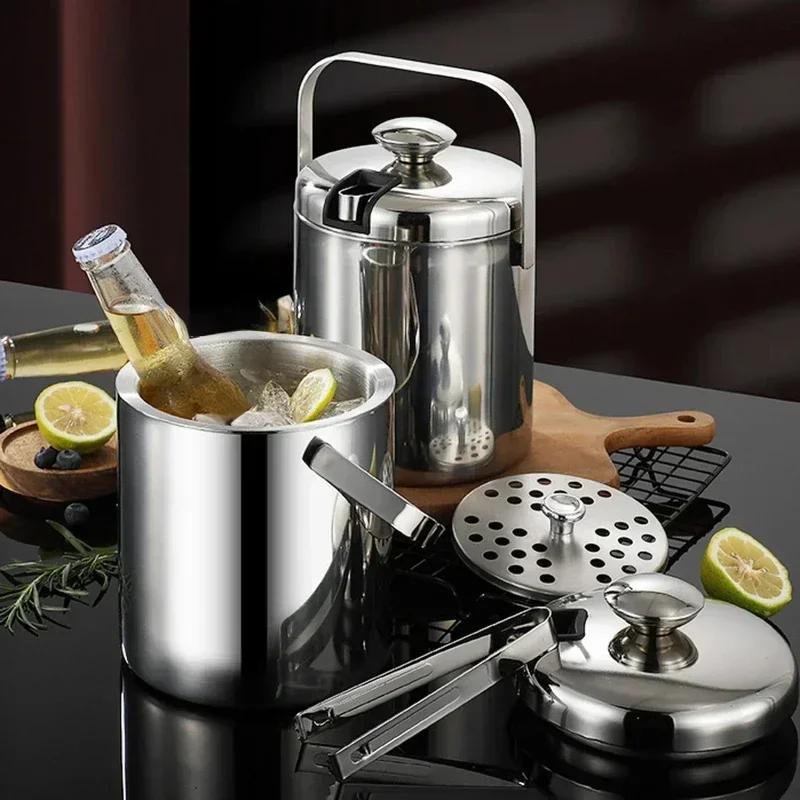 Long-lasting Effect: Insulated Ice Bucket With Lid Stainless Steel Ice Bucket Cold Beer Cooler Suitable For Champagne Etc