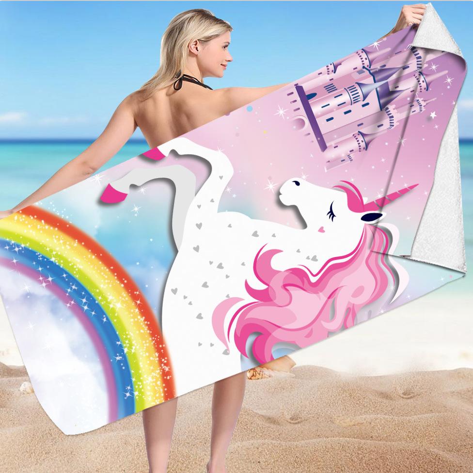 Cute Cartoon Unicorn Beach Towel, Quick Dry Fantasy Bath Towel with Flowers Rainbow Star, Super Soft Oversized Girls Pink Towels