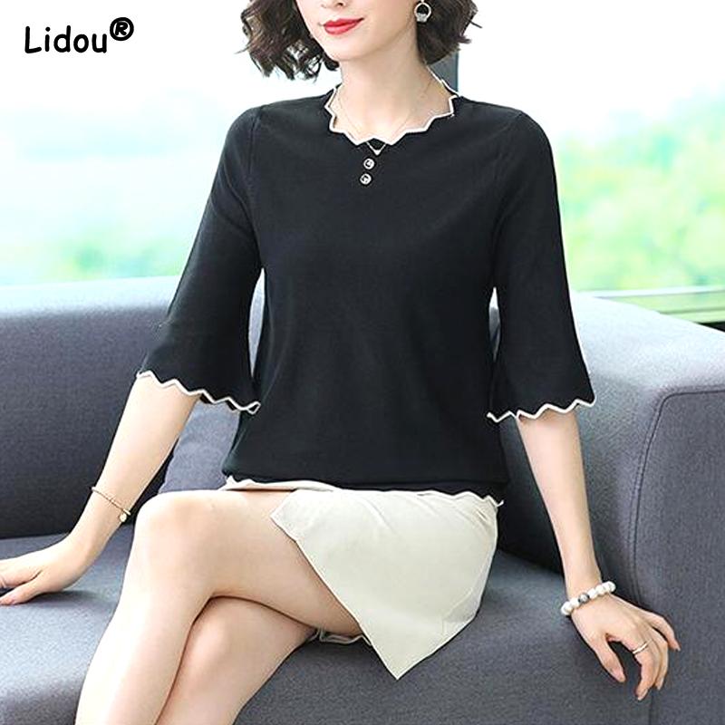 Spring Summer New Fashion O-neck Half Sleeve Solid Color Casual T-shirts Loose Straight Simple Comfortable Top Women Clothing