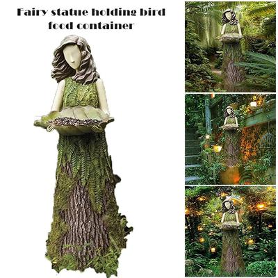 New Sherwood Fern Fairy Statuary with Bird Feeder Resin Ornament Outdoor Garden Statue Super Cute