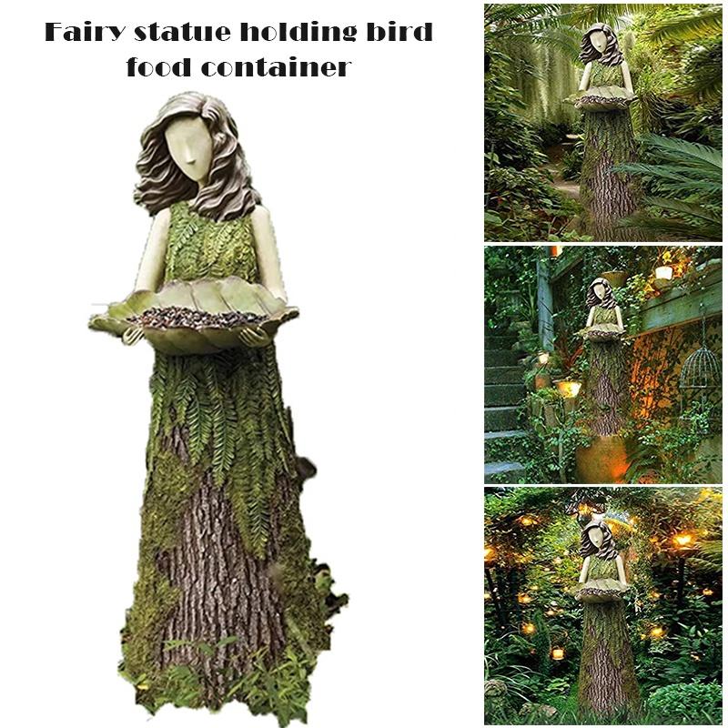 Fairy Statuary With Bird Feeder Resin Ornament Outdoor Statue FR NEW Garden K4G3
