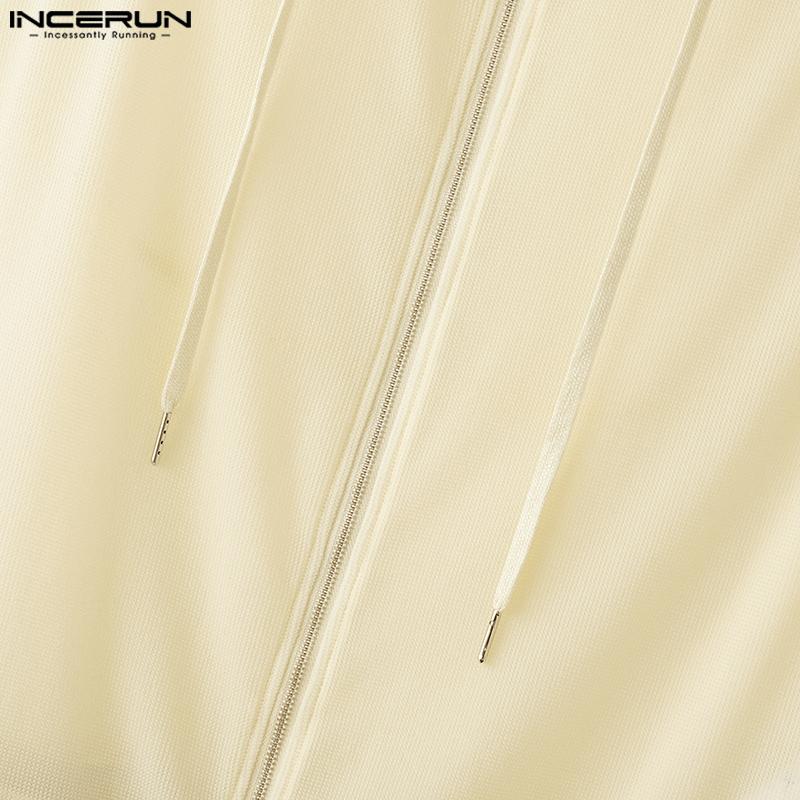 INCERUN Men Summer Sleeveless Zipper Back Mesh Patchwork Fitted Hooded Tank Tops 