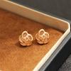Korean Version of Simple Pink and White Artificial Opal Rose Earrings, Gold-plated Versatile Stud Earrings, No Ear Clips for Women