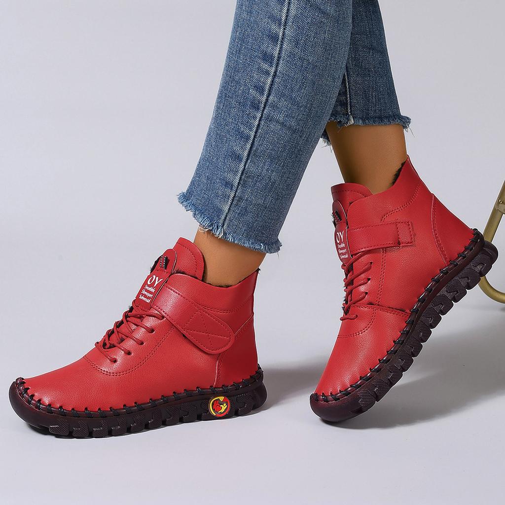Cotton Shoes Hand-stitched Beef Tendon Soft Sole Velcro European and American Casual Velvet Thickened Warm Mother Shoes