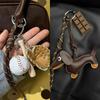 Faux Leather Baseball Keychain Dachshund Charm Keychain Mini Baseball Bat Glove Bag Charm Cute Dog Keychain for Backpack Handbag