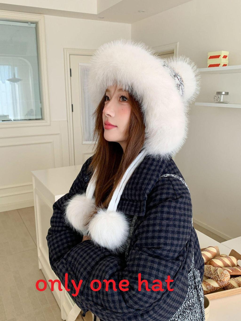 

Knitted Plush Hat For Women Winter Warmth Windproof Earmuff Stylish Casual білий