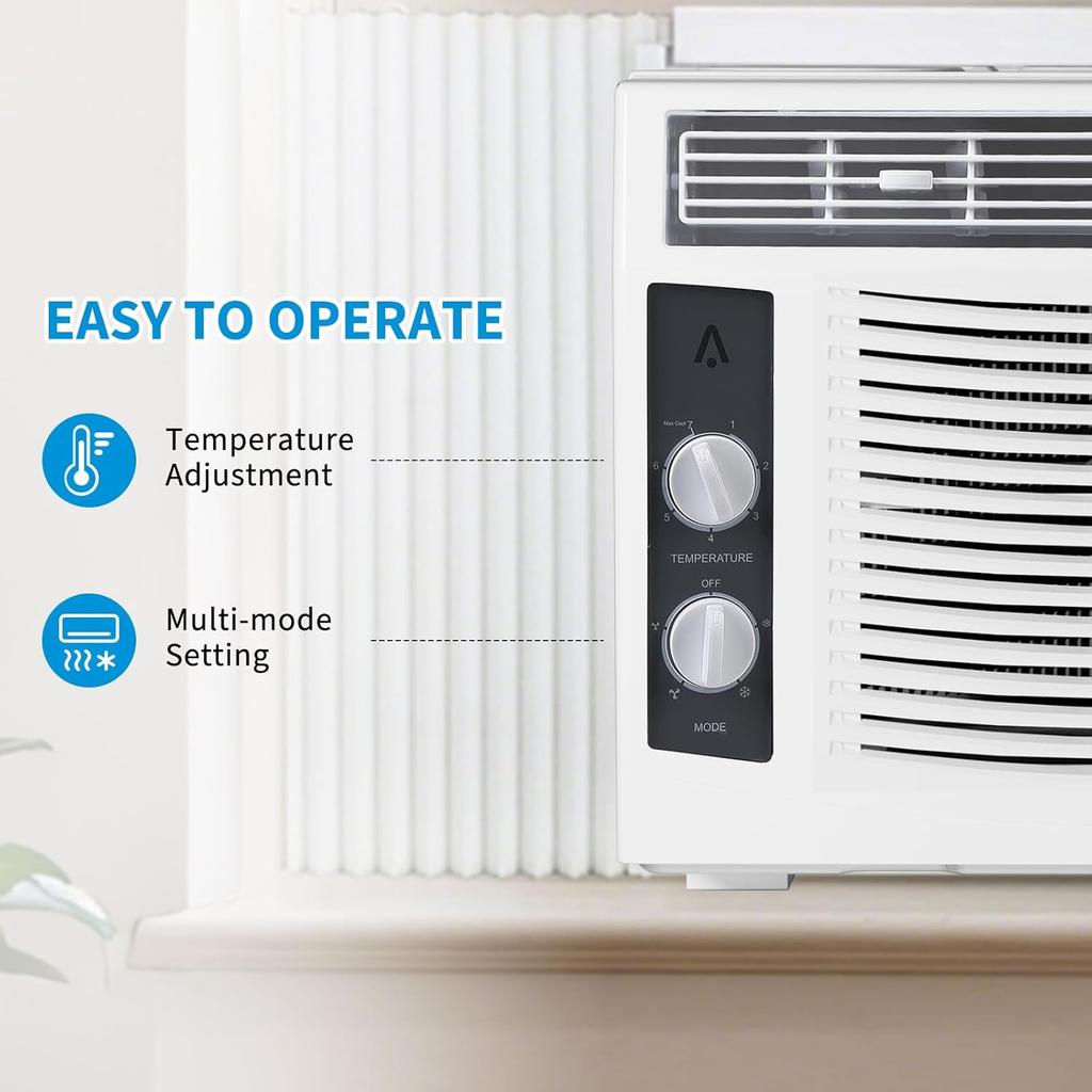 5000 BTU Window AC Unit with Remote - Cools Rooms  Low-Noise & Energy Saver Air Conditioner for Bedroom, Office, Dorm