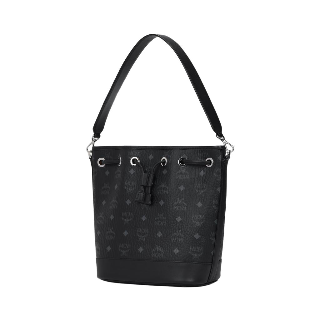 New MCM Visetos Coated Canvas Leather Bucket Bag, Combo Bag, Crossbody Bag, Shoulder Bag Medium Women's Black MWDCSDU02BK001