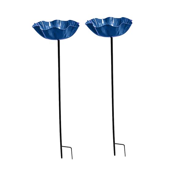 2Pcs Metal Flower Garden Stakes, Decorative Bird Bath, Outdoor Bee Watering Station, Flower Design Water Feeder Bath Bowl for Bees Butterflies