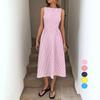 Elegant Striped Sleeveless Resort Dress with Large Hem - 2025 Spring/Summer Fashion