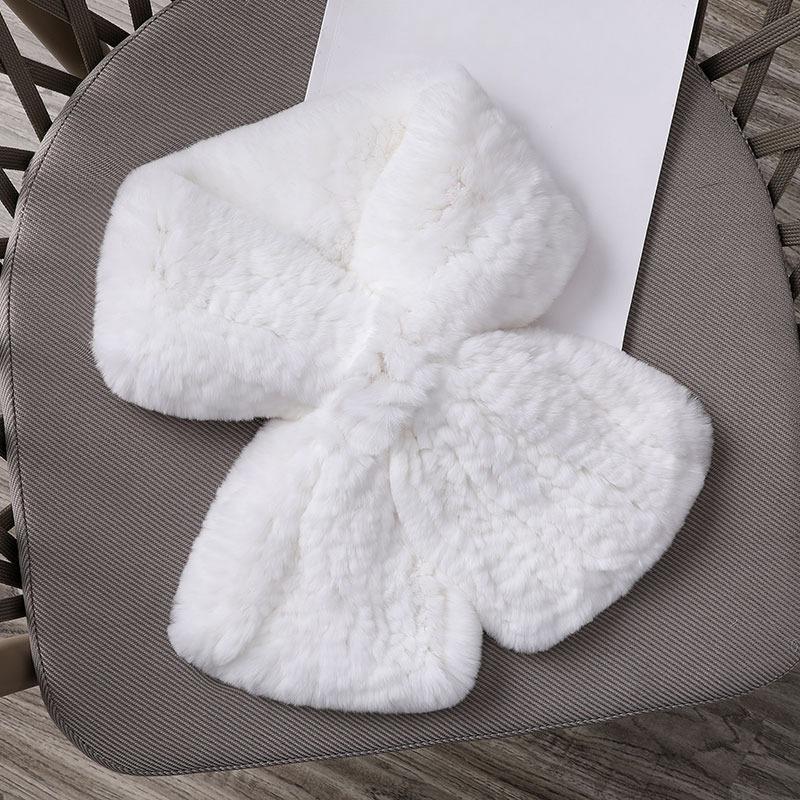 Rex Rabbit Hair Scarf Hat Two-piece Set Winter Women Middle-aged and Elderly Rex Rabbit Hair Braided Elastic Warm Thickened Hat