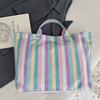 Large Capacity Striped Tote Bag Colorful Shoulder Bag Multi-Functional PVC Handbag  Daily