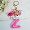Gradient Pink Jewelry Letter Keyring Resin Letter Keychain with Fringe Butterfly DIY Bag Decoration Pendant Party Gift