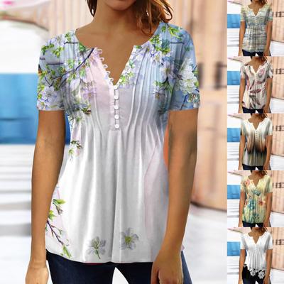 (Spicy chicken)Women's Shirt Blouse Button Vintage  Print Short Sleeve Casual Basic Top Pullover