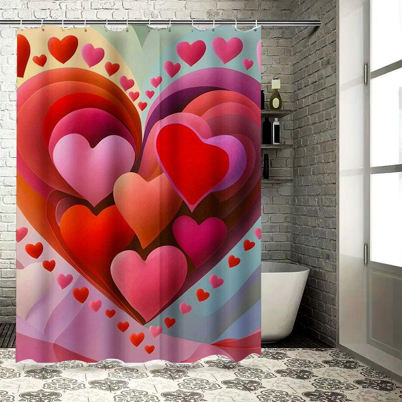 Vibrant Multi-Heart Shower Curtain - Waterproof, Mildew-Resistant, Machine Washable For Romantic Bathroom Decor
